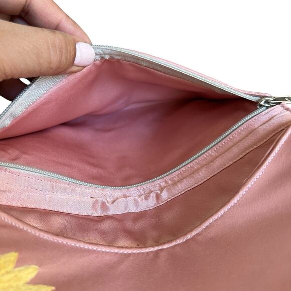 Women's Dolce Vita Pink Satin Embroidered Floral Flap Clutch Wedding Cocktail - Picture 10 of 12